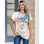 Womens Tops Short Sleeve Cute Summer Blouses Crew Neck Dressy Casual T Shirts Work Clothes S-2XL