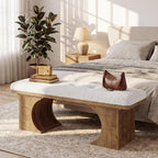 Tribesigns 47.24-Inch Upholstered Entryway Bench, Modern Rustic Shoe Bench With Soft Cushion And Curved Wooden Legs, End Of Bed Footrest For Bedroom, Foyer, Off-White And Brown