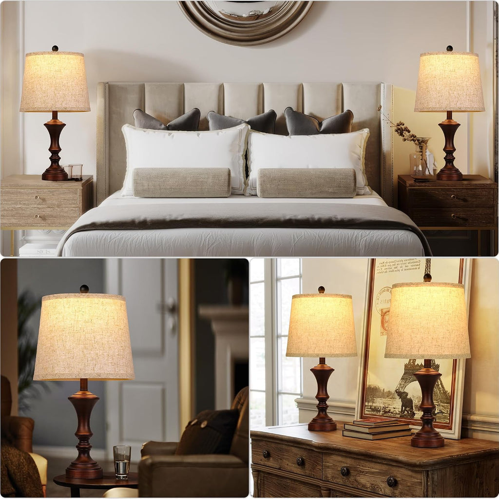 Rottogoon Retro Table Lamps Set Of 2 Nightstand Lamp For Bedroom Vintage Rustic Table Lamps For Living Room Traditional Nightstand Bedside Lamps Bulb Not Included