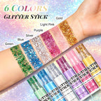6 Colors Body Glitter Stick Set, 4Th Of July Accessories Hair Glitter, Sparkling Face Glitters Makeup For Women Kids, Shimmer Face Paint Singer Concert Festival Party Rave Accessories