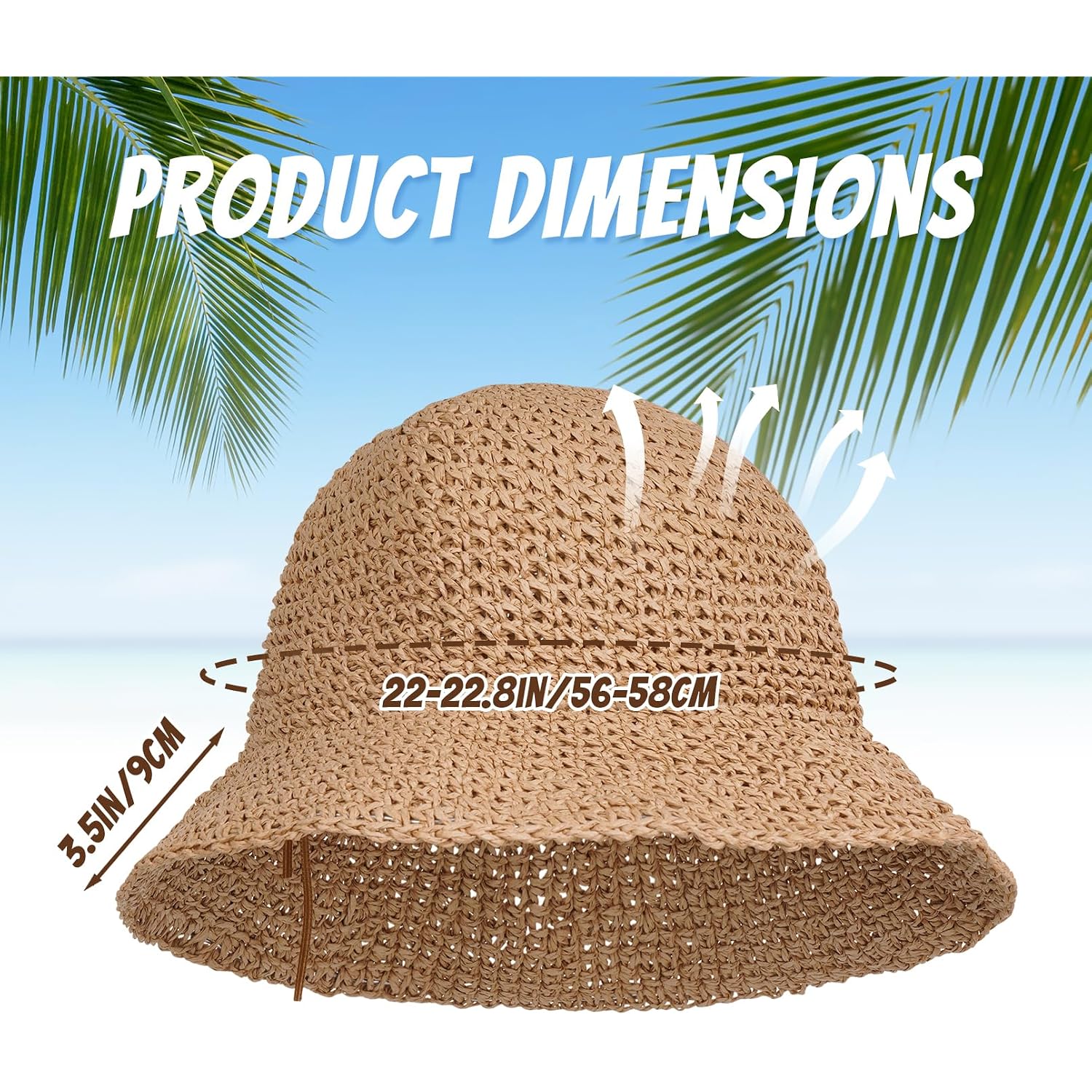 Marrywindix Women Straw Sun Hat Bucket Hat Wide Brim Foldable Summer Beach Lightweight Packable Travel Cap Khaki