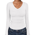 Anrabess Long Sleeve V Neck Shirts For Women | Soft Comfy Ribbed Knit Fitted Tshirts, Casual Going Out Tops, 2026 Trendy Basic, Fall Winter Underscrub Layering Clothes