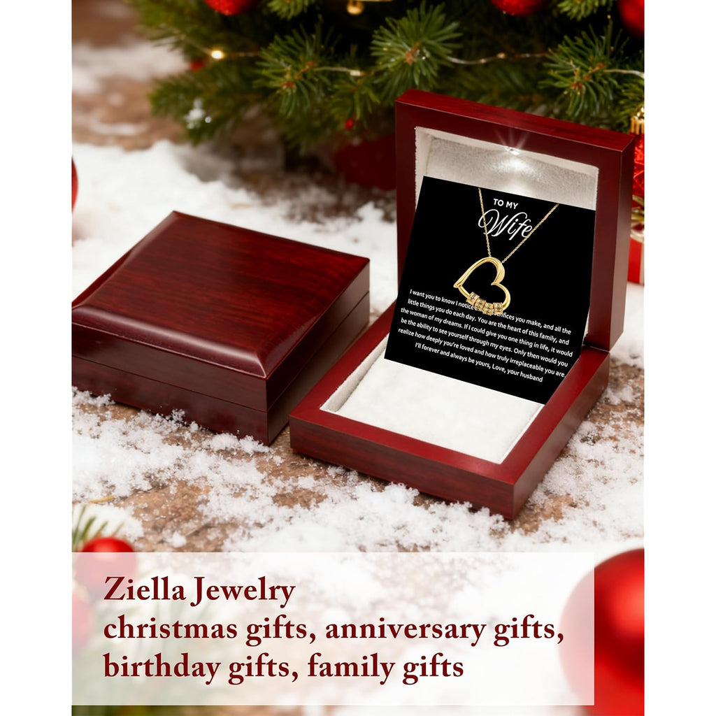 ziella Jewelry To My Wife Necklace -Family's Love Engraved Name Pendant, Personalized Heart Custom Necklace for Women