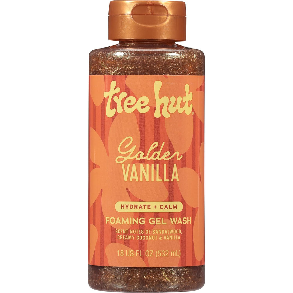 Tree Hut Golden Vanilla Body Wash, Hydrating & Moisturizing Shower Gel, Shea Butter & Essential Oils, Soft Smooth Glowing Skin, Gentle Cleanser For All Skin Types, Self Care Gifts For Women, 18 Fl Oz