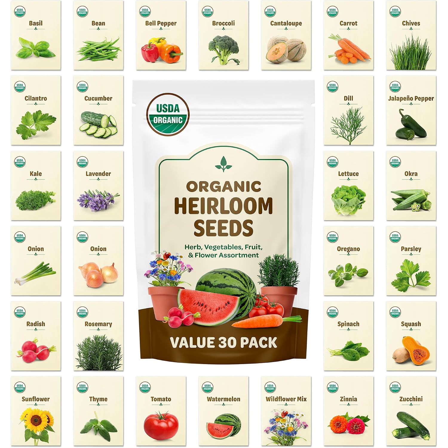 Back To The Roots 100% Heirloom Rescued Seeds, Variety Pack, 30Ct Of Organic Veggies, Herbs & Flowers To Prevent Waste (Assortment Varies)