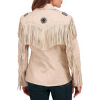 Spazeup Women'S Genuine Leather Fringe Jacket | Western Style Cream Fringe Jacket For Women