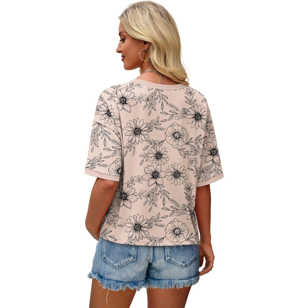 WIHOLL Womens T Shirts Loose Fit Short Half Sleeve Crew Neck Oversized Tshirts Color Block Summer Tops Fashion 2026