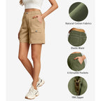 Cargo Shorts for Women Baggy Casual Elastic Waist Shorts Relaxed Fit Stretch Cargo Shorts with 6 Pockets