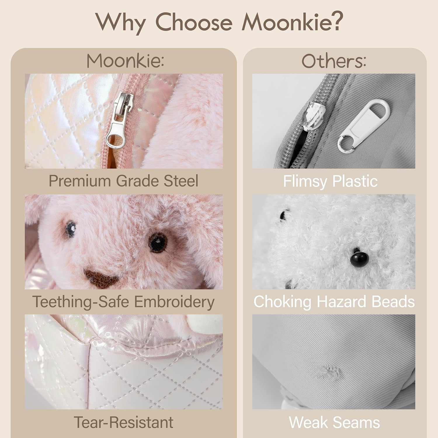 Moonkie Hug & Go™ Bunny Toddler Backpack – Soft Plush Bag With Detachable Toy For Girls Aged 2–4 | Perfect For Daycare, Travel & Birthday Gifts