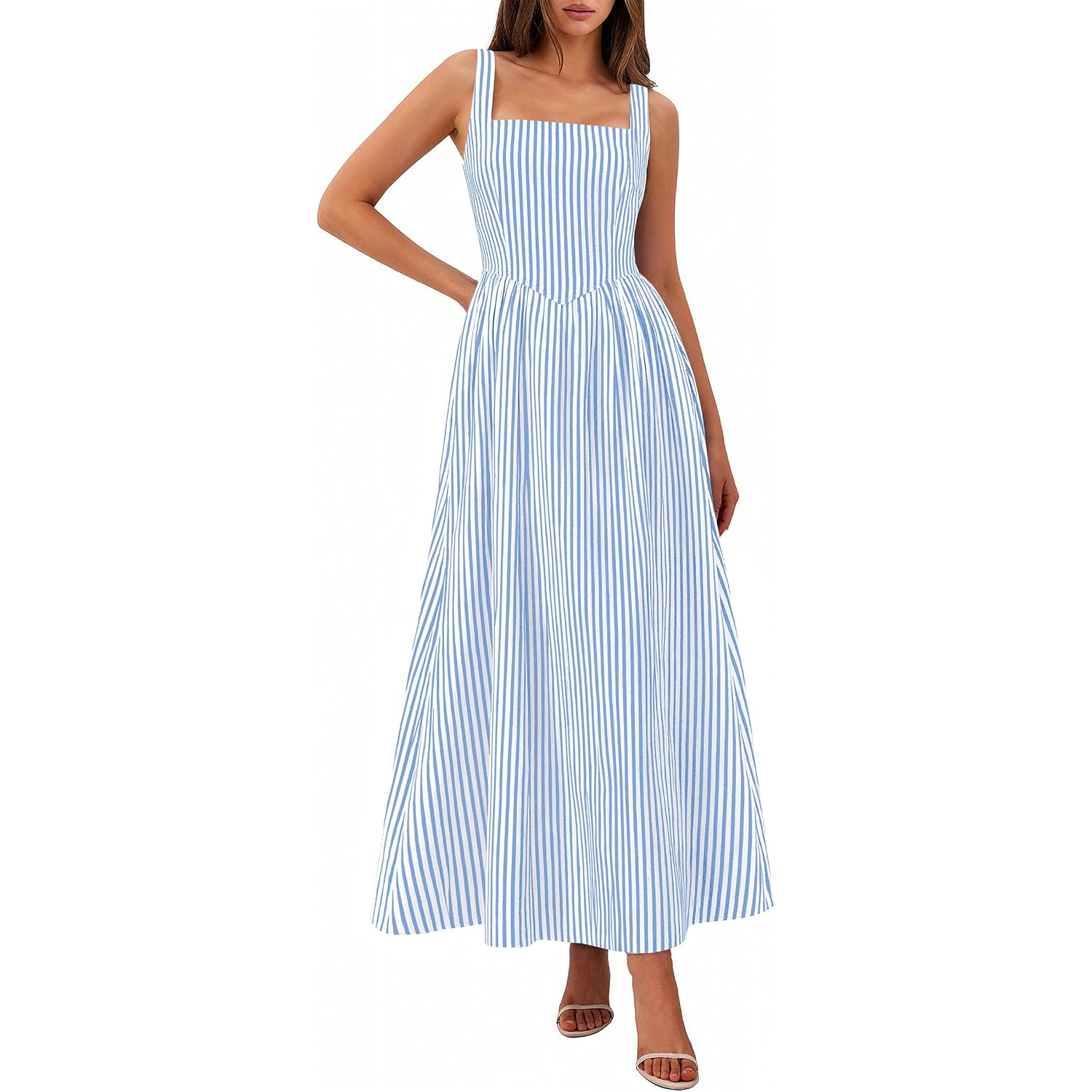 Prettygarden Women'S Maxi Dress Summer Striped Sundress 2026 Spring Smocked A Line Long Flowy Beach Vacation Party Dresses