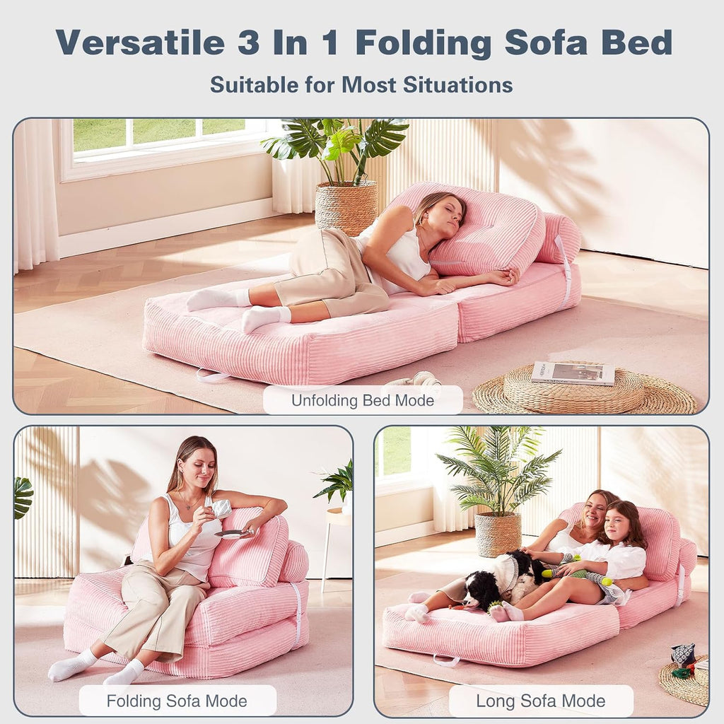 Futon Sofa Bed Chair - Convertible Sleeper Bed For Small Space, No Assembly Required, Space-Saving, Breathable & Sweat-Wicking For Post-Workout Recovery, Yoga Stretch, Lounging, Gaming, Naps