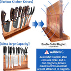 XYJ Extra Large Magnetic Knife Block Acacia Wood Knife Set Holder Stand With Stronge Magnetic Strip Kitchen Knives Storage Rack Organizer Tools No Drilling