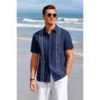 Runcati Mens Short Sleeve Guayabera Shirts Linen Cotton Button Down Mexican Embroidered Cuban Wedding Shirt Summer Beach Tops
