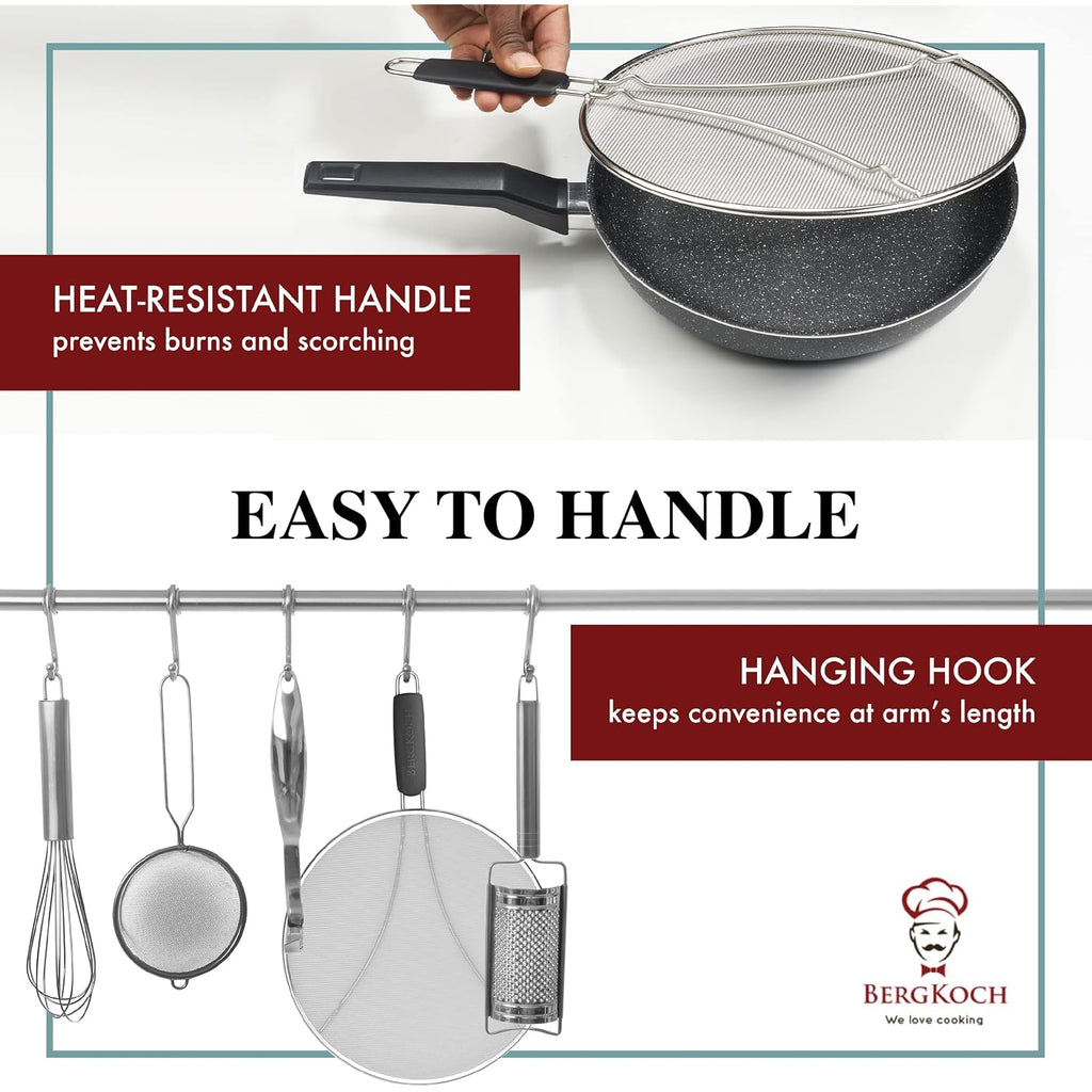 Splatter Screen For Frying Pan - 13 Inch Stainless Steel Grease Splatter Guard - Cover Oil Splash When Sizzling Bacon, Cooking Fried Chicken Or Popcorn