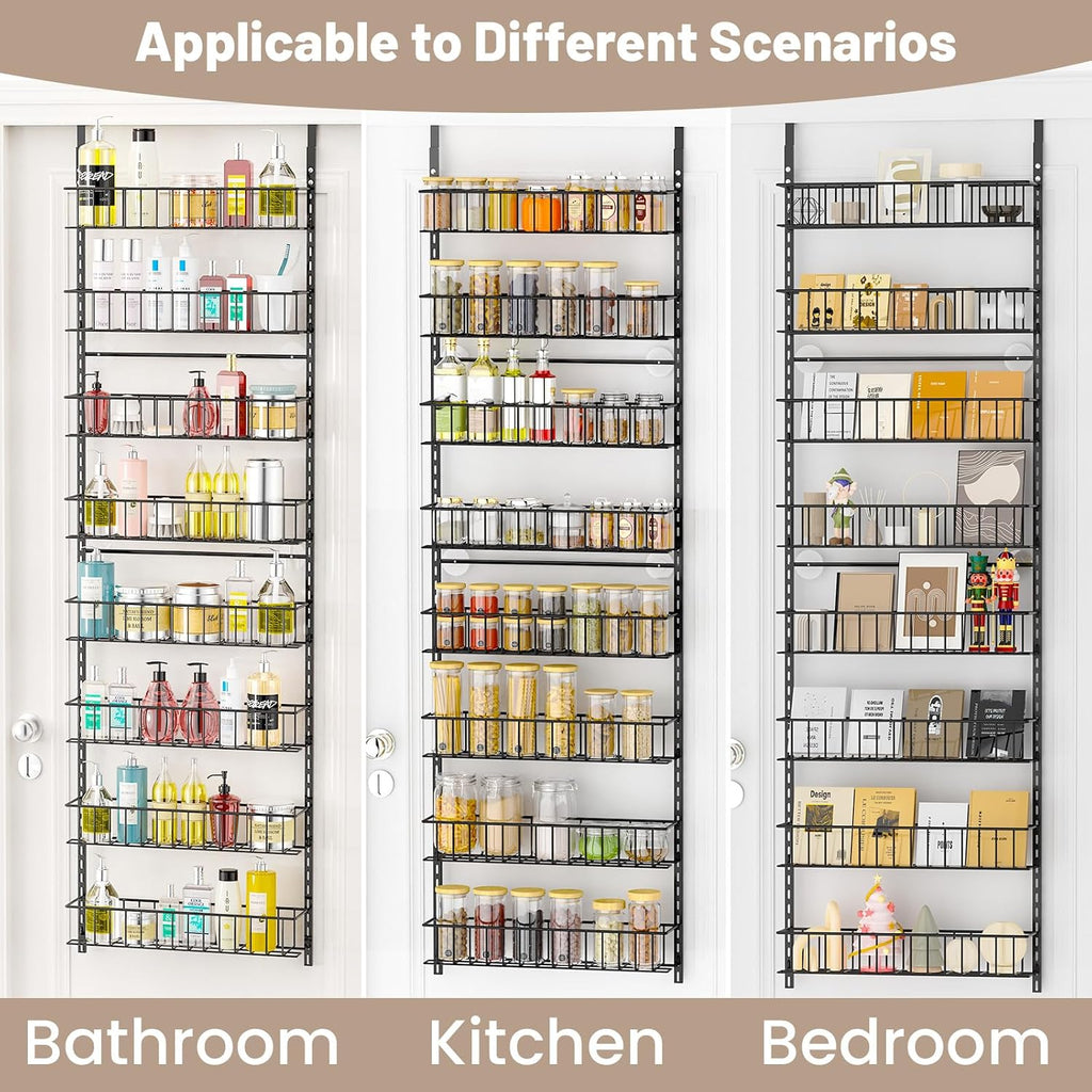 Elegantarray 8-Tier Pantry Door Organizer, Over The Door Pantry Organizer Rack And Storage, Hanging Spice Rack Shelves Door, Home Office Laundry Room Bathroom & Kitchen Organization Essentials Metal