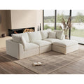 110" Cloud Sectional Couches For Living Room, Convertible L-Shape Couch With Ottoman, 3 Seater Modular Sectional Sofa, Warm White
