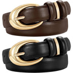 TRIWORKS 2 Pack Women Leather Belt for Jeans Pants Fashion Ladies Skinny Faux Leather Belt with Gold Buckle