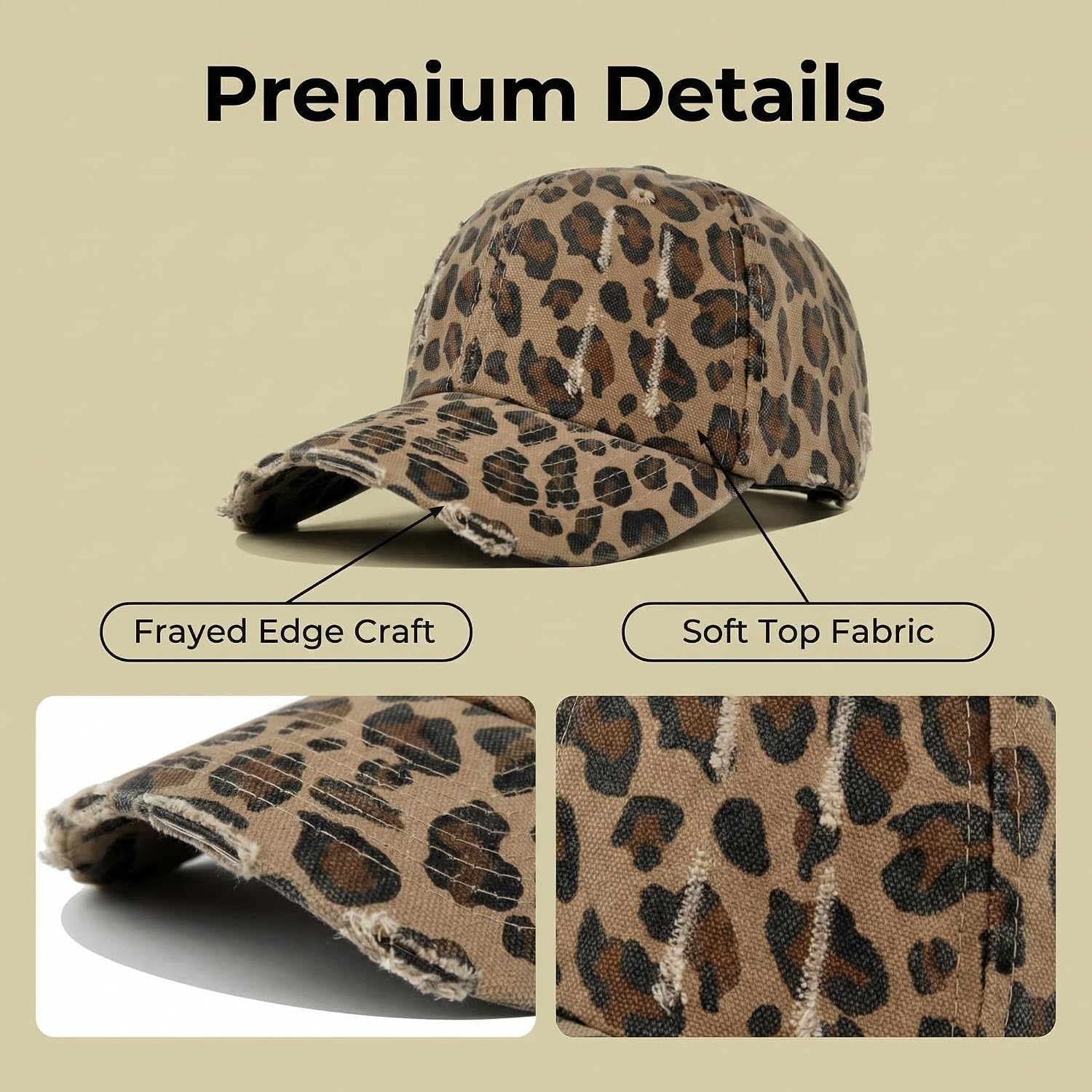 Womens Leopard-Baseball-Hat - Adjustable Sun Protection Sports Caps Leopard Print Dad Trucker Hat Leopard