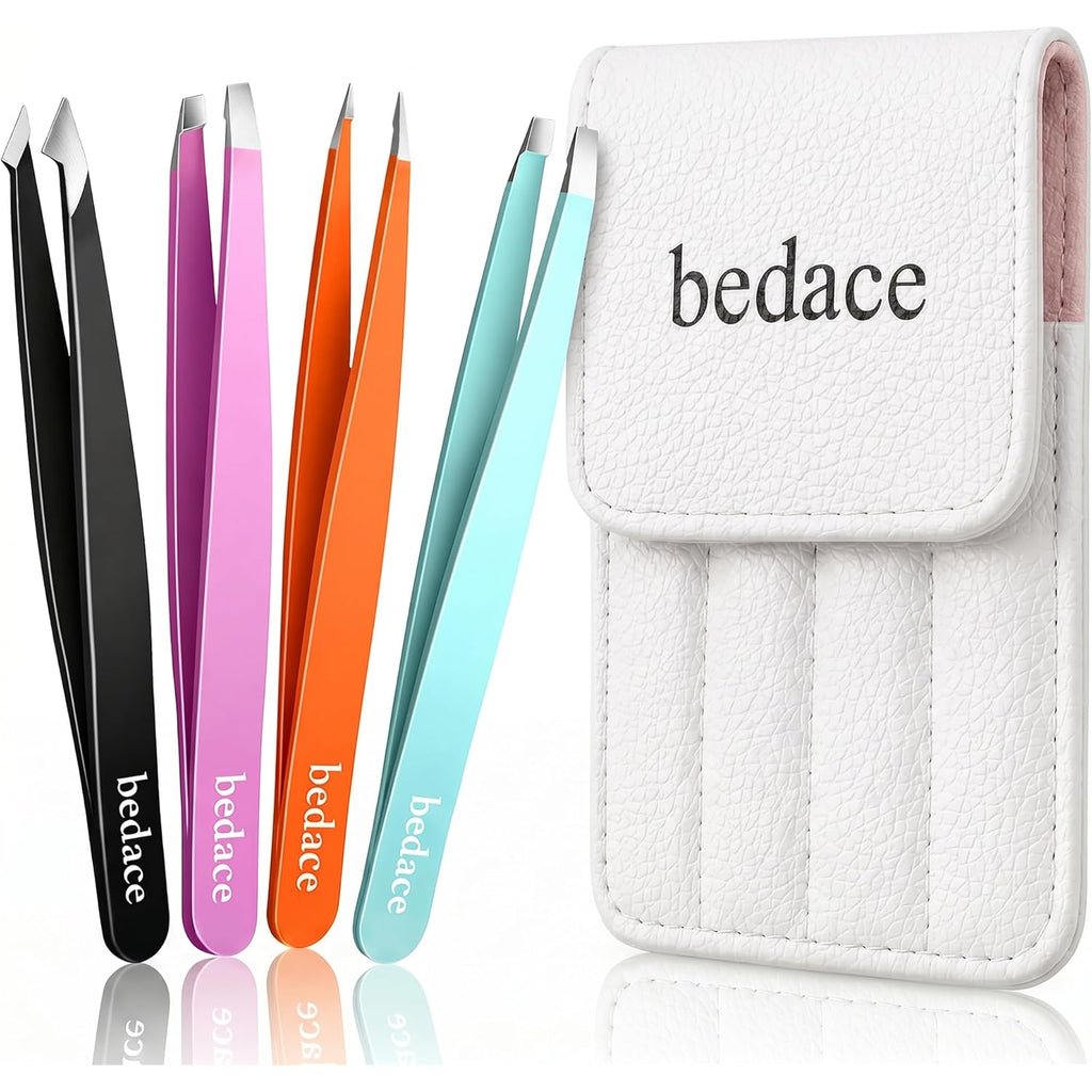 BEDACE Tweezers for Women and Men Facial Hair,Thickened 430 Stainless Steel High Precision and Comfort Slant point Flat Hook tweezer for Eyebrows Ingrown Hair