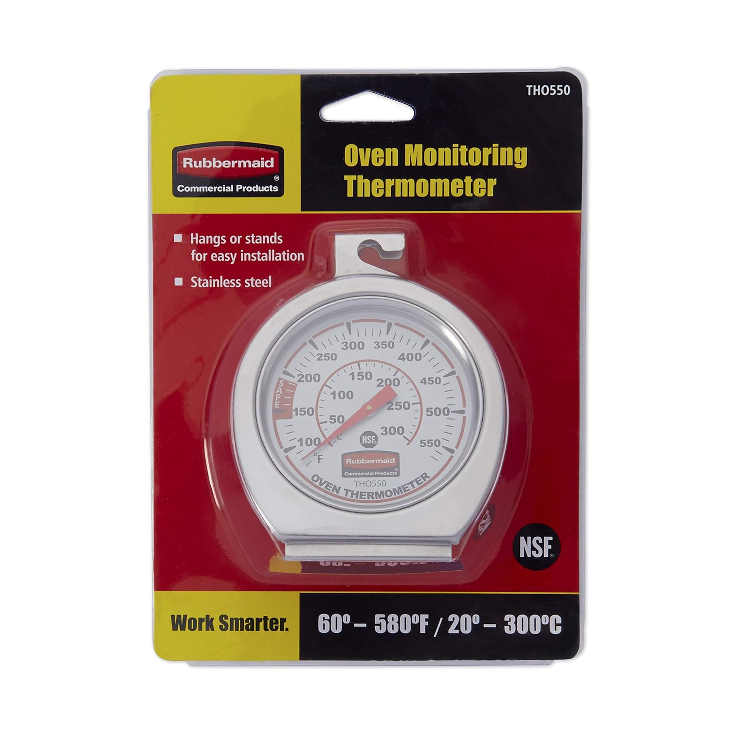 Rubbermaid Commercial Products Stainless Steel Monitoring Thermometer, Safe For Inside Oven/Grill/Smoker, 60-580°F Range, Easy To Read Food Thermometer For Food Resturant/Home Cooking