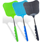 Wapodeai 3 Pcs Fly Swatter, Fly Swatters Plastic Telescopic, Large Bug Swatter That Work For Indoor And Outdoor. (Black Blue Green)
