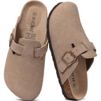 Kidmi Genuine Suede Clogs For Women Men Cork Footbed Sandals Leather Mules Potato Shoes With Arch Support