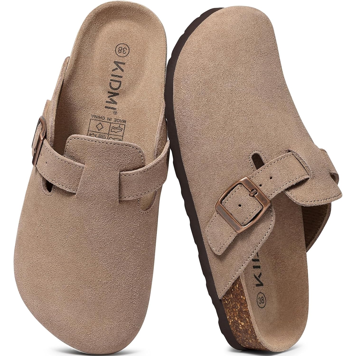 Kidmi Genuine Suede Clogs For Women Men Cork Footbed Sandals Leather Mules Potato Shoes With Arch Support