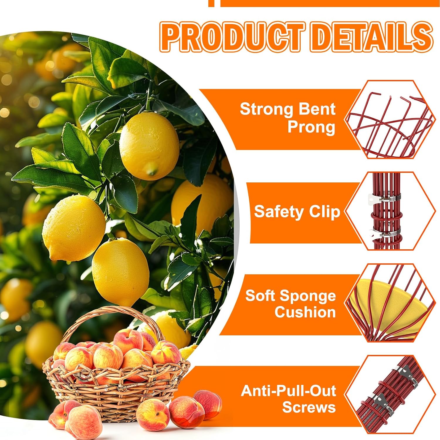 26Ft Reach Fruit Picker Pole With Basket Telescoping, Apple Picker With 5-20Ft Telescoping Pole For Apple Orange Lemon Mango Avocado Guava Fruit Picking
