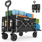 Golabs Wa1 Collapsible Folding Wagon Cart, Max 220Lb Load, Expands To 100L | Dual-Bearing Wheels, Smooth Swivel Steering, Drop-Down Tailgate, Extended Storage, 2 Cup Holders,Grocery/Garden/Camping,Black
