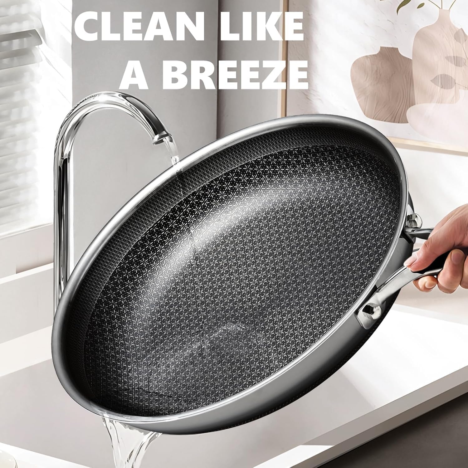 OATOFP Non Stick Frying Pans 12 inch, Hybrid Improved Version Frying Pans Nonstick with Lid,non stick Stainless Steel Skillets, Dishwasher and Oven-Safe Chef Pan, PFOA Free Cookware upgraded design