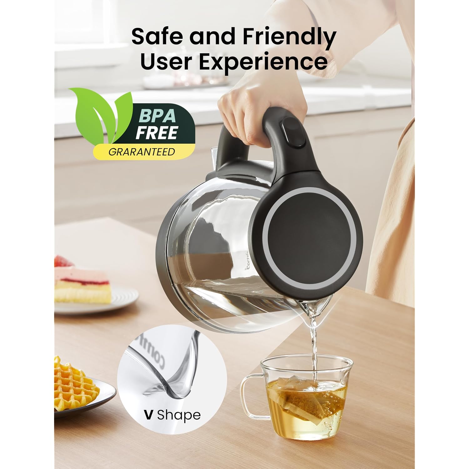 Comfee' Electric Kettle, 1.7L Hot Water Boiler, 1500W Fast Boil, Glass Electric Tea Kettle With Led Indicator, Auto Shut-Off And Boil-Dry Protection, Bpa Free