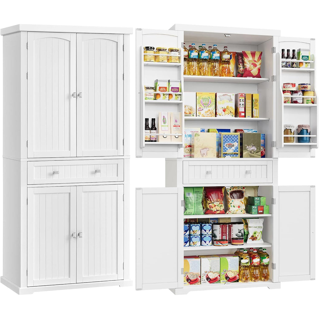 Vasagle Pantry Cabinet, Tall Storage Cabinet With Drawer, 71.7-Inch | Freestanding Cupboard With 2 Cabinets, 4 Adjustable Shelves, 6 Door Shelves, White, Ubbc561P31V2