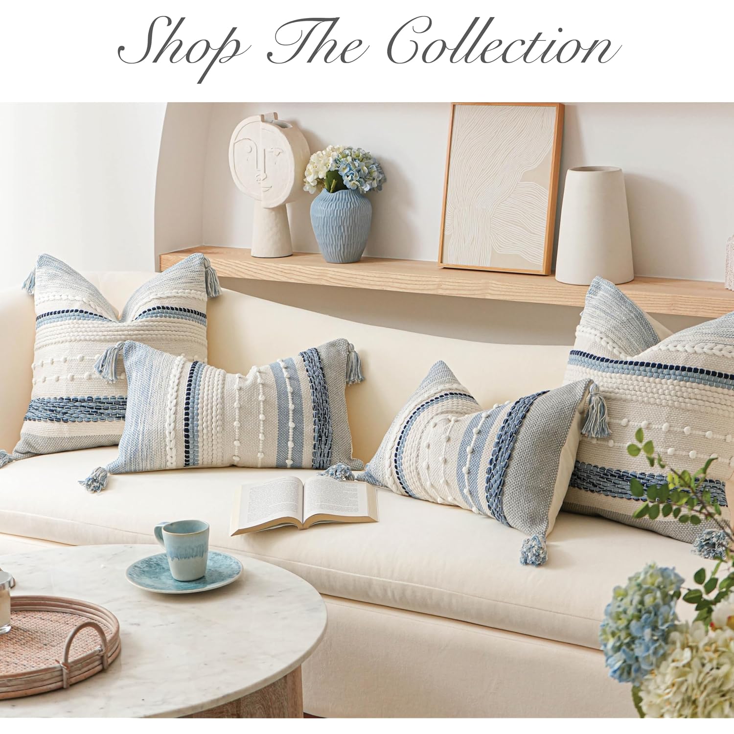 Coastal Blue Decorative Lumbar Pillow Cover 14X36 Boho Long Body Pillow For Bed Farmhouse Lumbar Throw Pillow For Couch Modern Accent Textured Throw Pillowcase