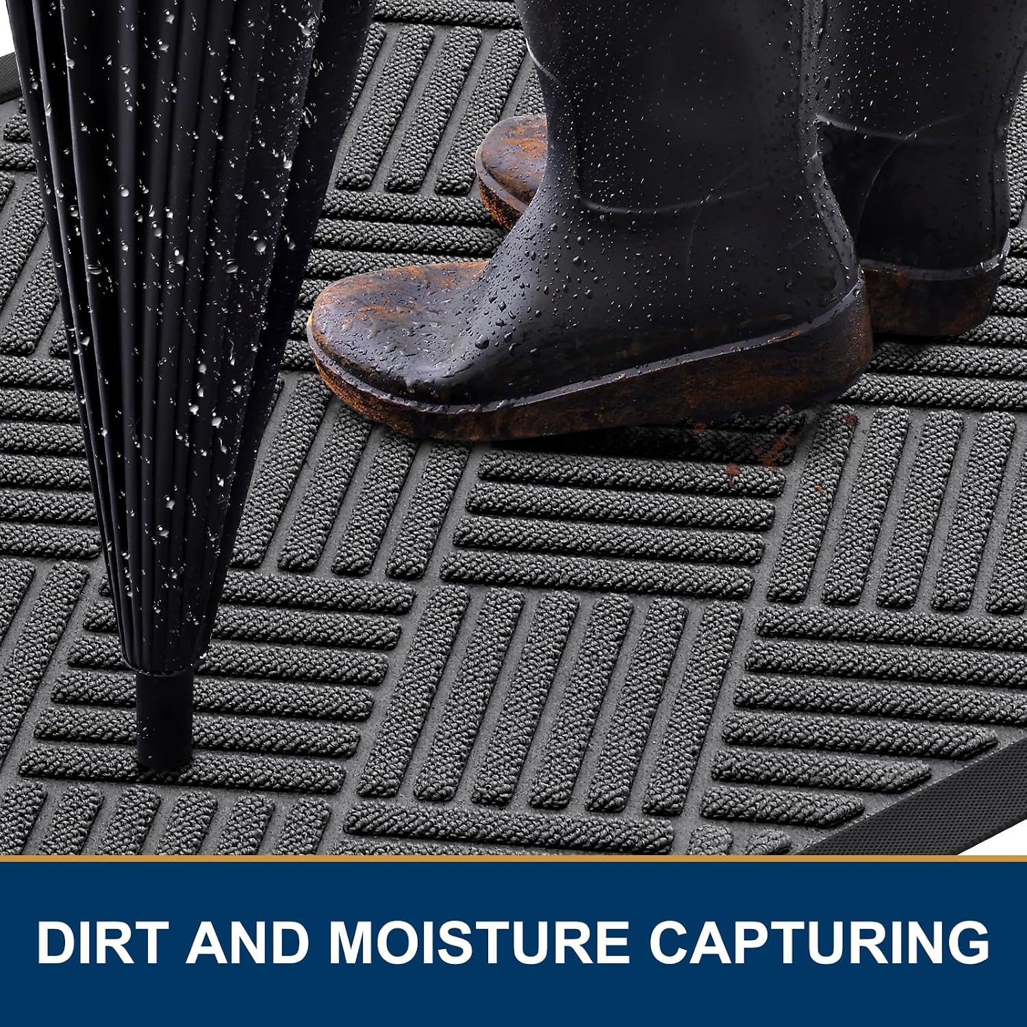 Smiry Front Door Mat Outside Entrance, Heavy Duty Outdoor Indoor Natural Rubber Doormat, Non Slip, Trap Dirt And Moisture, Easy Clean, Low Profile Patio Porch Entryway Mat, 29.5X17, Grey