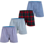 Men’S Woven Boxer Shorts 4-Pack – Stretchy Breathable Fabric, Silky-Feel Luxury Waistband.
