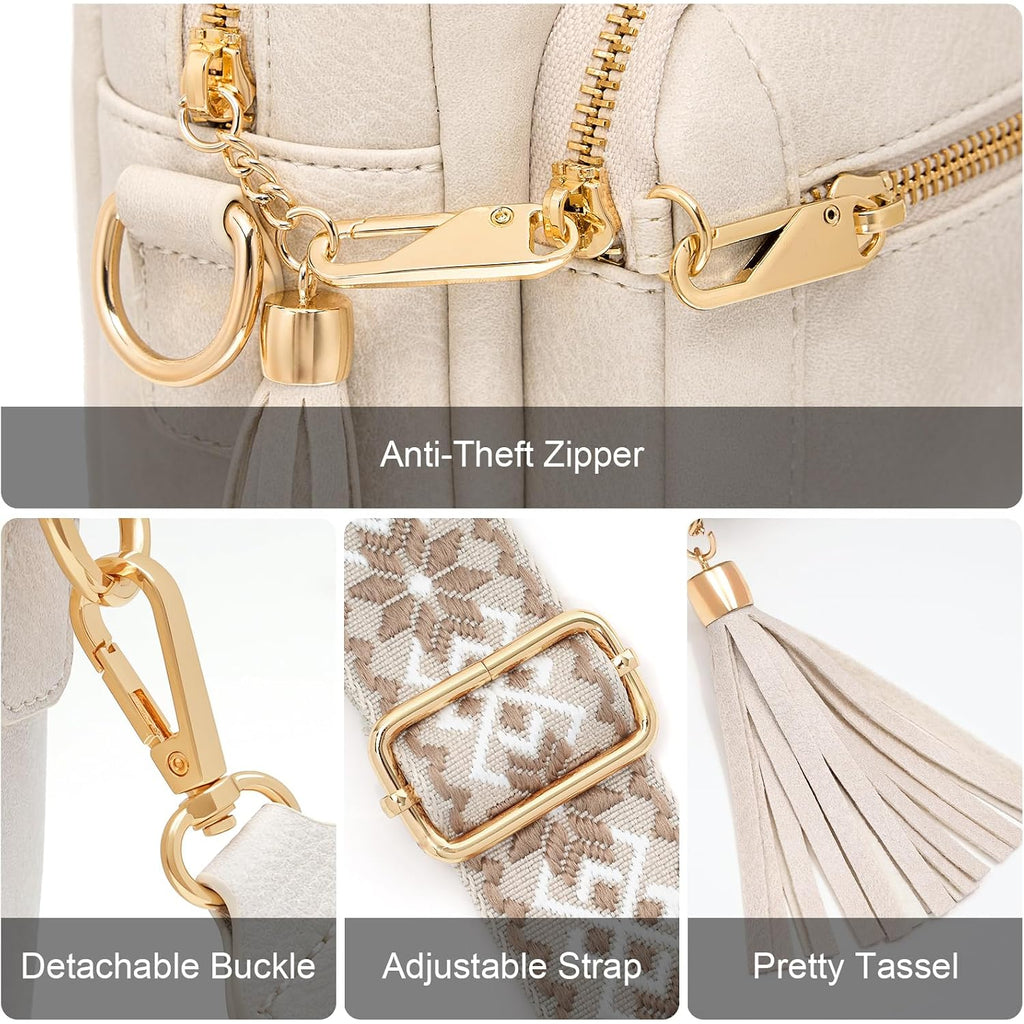 Small Leather Crossbody Bags For Women Anti Theft Purses And Handbag Shoulder Hangbag With Wide Strap Tassel