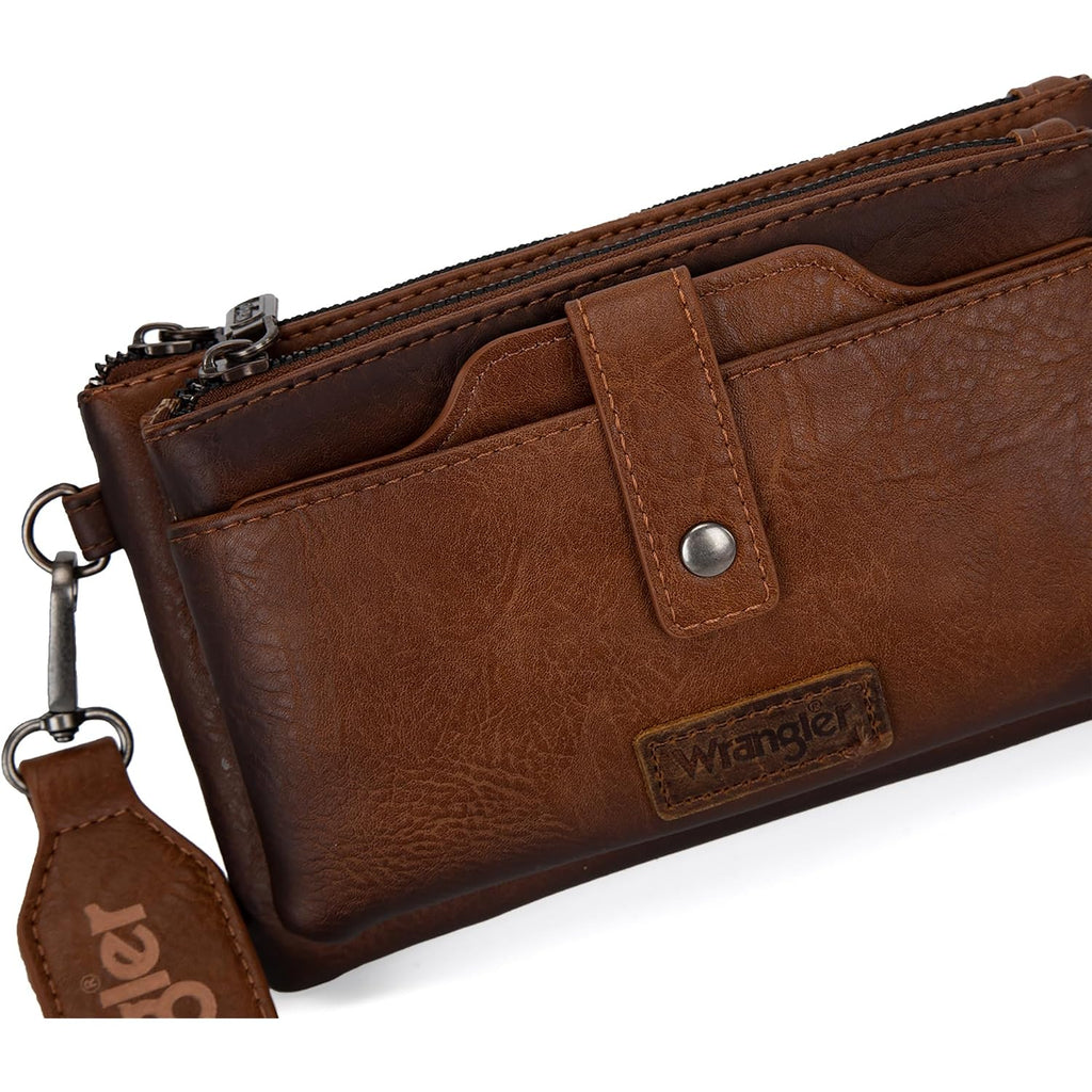 Wrangler Crossbody Wallet Purses Multi-Function Card Holder Purse With Double Zipper