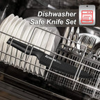 Knife Set, Astercook 21 Pieces Knife Sets for Kitchen with Block, Dishwasher Safe Kitchen Knife Set with Built-in Sharpener, German Stainless Steel Black Knife Block Set Mothers Day Gifts