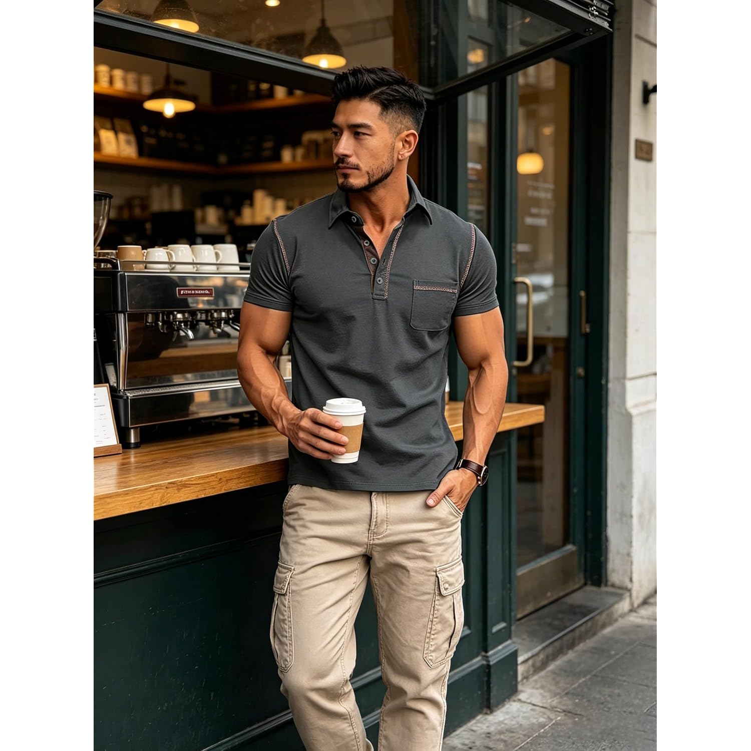 Men'S Fashion Polo Shirts Classic Short Sleeve Lightweight Button Cotton T-Shirt Casual Golf Tee Tops With Pocket