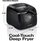 Hamilton Beach Cool Touch Electric Deep Fryer With Basket For Home Use | 2 Liter / 8 Cup Oil Capacity | 1500 Watts | Cool-Touch Sides | Lid With View Window | Adjustable Temperature | Black | 35021