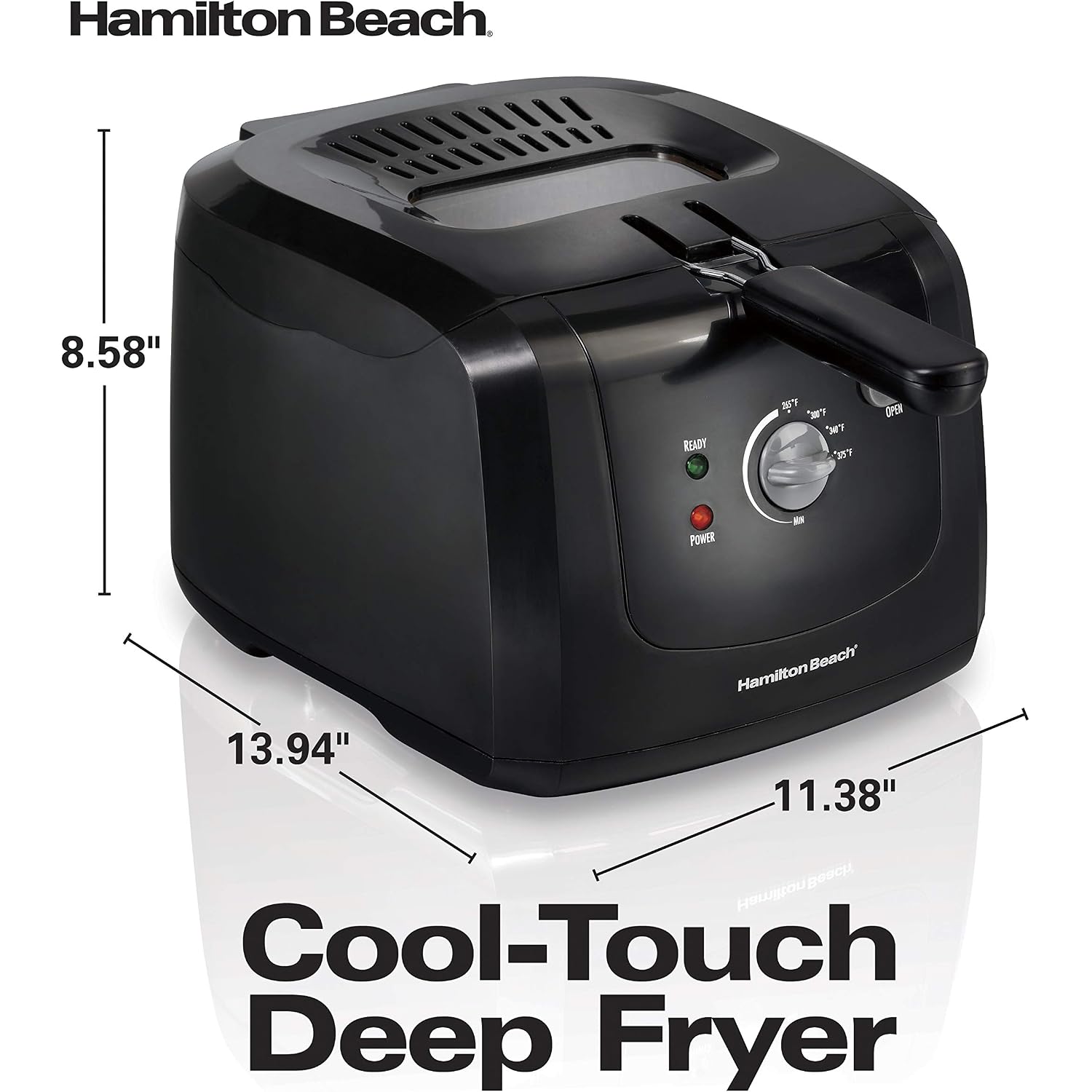Hamilton Beach Cool Touch Electric Deep Fryer With Basket For Home Use | 2 Liter / 8 Cup Oil Capacity | 1500 Watts | Cool-Touch Sides | Lid With View Window | Adjustable Temperature | Black | 35021