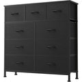 Dumos 9 Drawer Dresser For Bedroom, Fabric Storage Organizer With Sturdy Metal Frame, Wooden Top Chest Of Drawers For Closet Entryway Guest Room,Matte Black