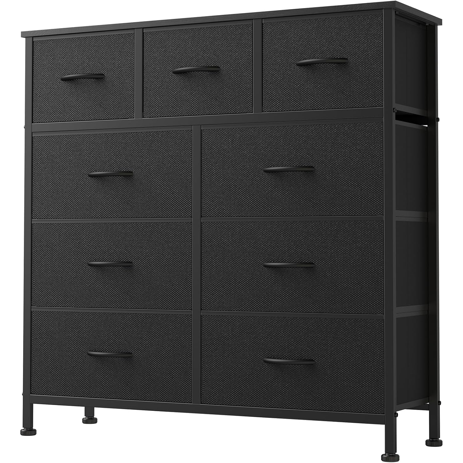 Dumos 9 Drawer Dresser For Bedroom, Fabric Storage Organizer With Sturdy Metal Frame, Wooden Top Chest Of Drawers For Closet Entryway Guest Room,Matte Black