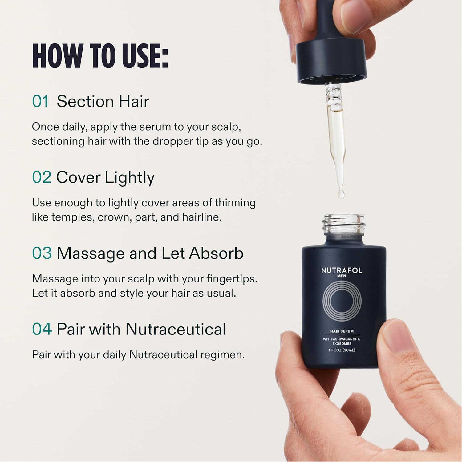 Nutrafol Men's Hair Serum, Clinically Tested to Support Visibly Thicker Hair and Scalp Coverage, Lightweight and Non-Greasy, for Daily Use - 30mL, 1 Bottle