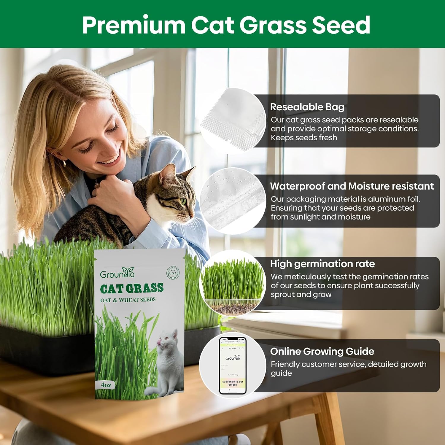 Cat Grass Seeds 4 Oz | Wheat & Oat Seeds Mix