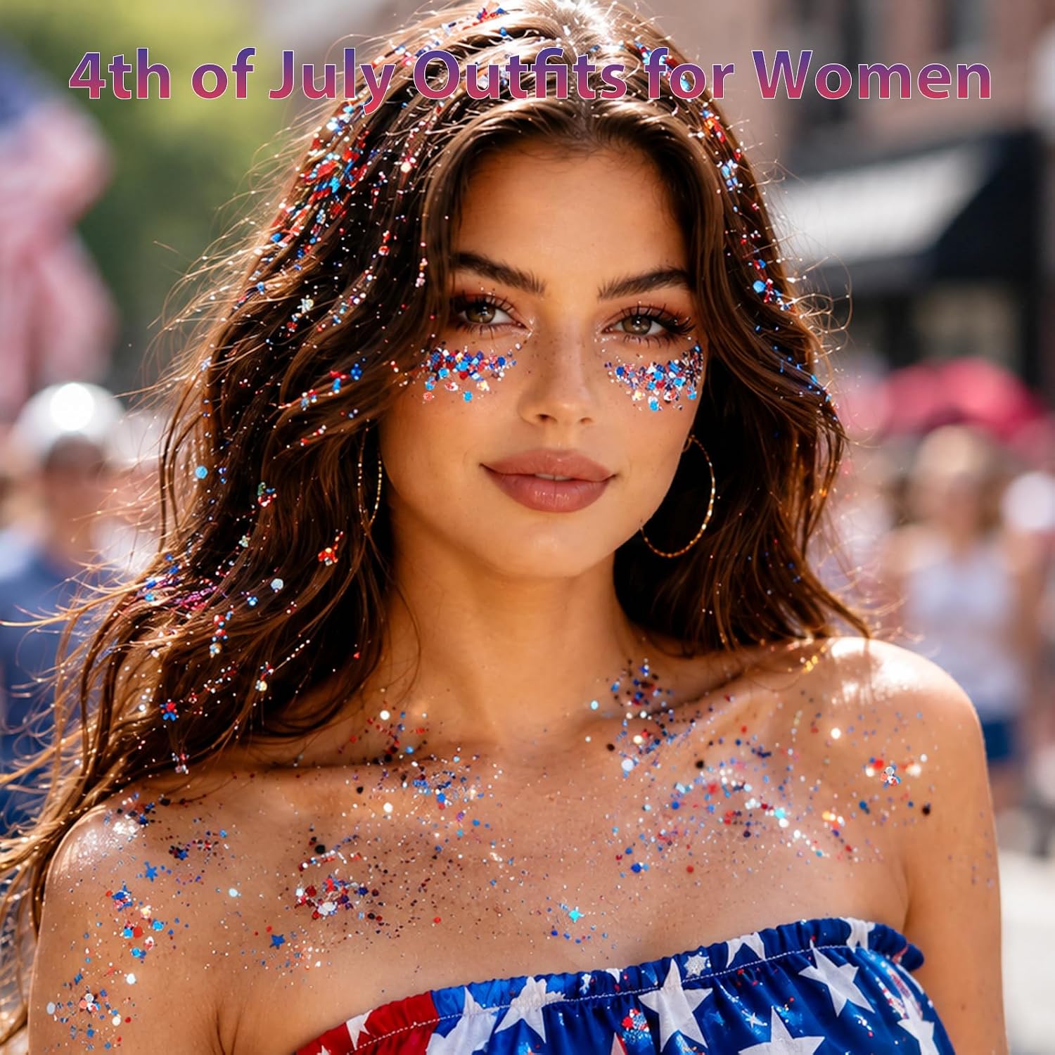Patriotic Red White and Blue Face Hair Body Glitter Stick,4th of July Outfits and Accessories for Women Kids,USA Flag Makeup for Independence Day 250 Anniversary Memorial Day Veterans Day