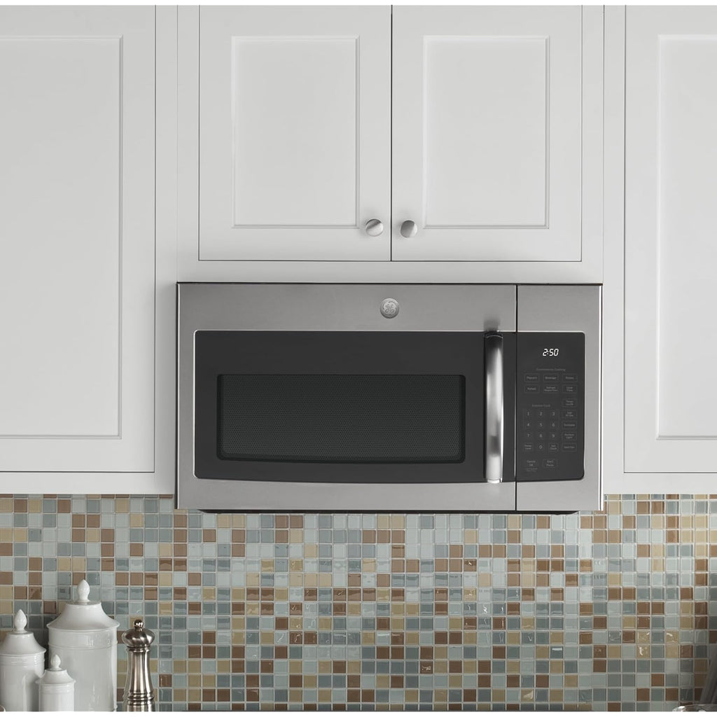 GE 30" Over-the-Range Microwave, 1.6 Cu. Ft., 1000 Watts, 300 CFM Hood Vent, LED Lighting, Auto Defrost, Easy Mount Install, Stainless Steel, JVM3160RFSS