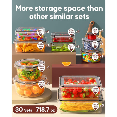 60 Pcs Food Storage Containers With Lids Airtight, (30 Lids & 30 Containers) Leak Proof Containers Set For Kitchen, Meal Prep, Bpa-Free, Pvc-Free Plastic, Microwave/Dishwasher Safe, Extra Labels & Pen