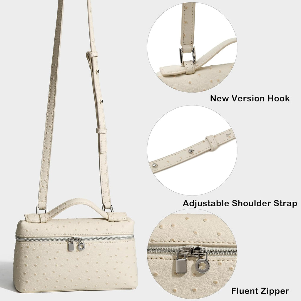 Crossbody Bag For Women Small Top-Handle Pouch Purse Shoulder Handbag Synthetic Ostrich Leather Gold Hardware