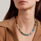 KissYan Beaded Gemstone Necklace for Women, Colorful Boho Bead Choker Natural Stone Surfer Beach Necklaces 14K Gold Plated Summer Handmade Jewelry